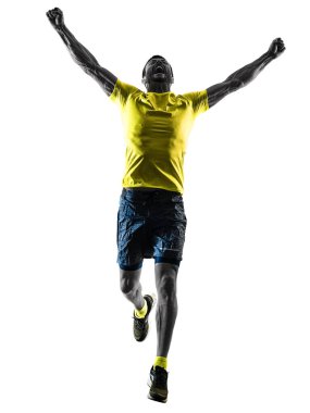 man runner running jogger jogging happy isolated silhouette white background