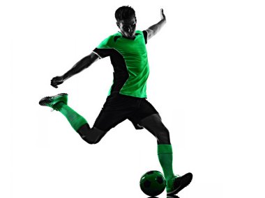 Genç futbolcu erkek silueti gölgesi beyaz arkaplan