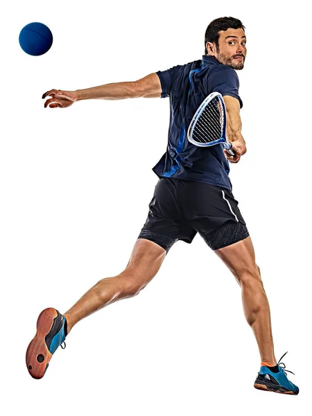 Squash player man isolated white background — Stok fotoğraf