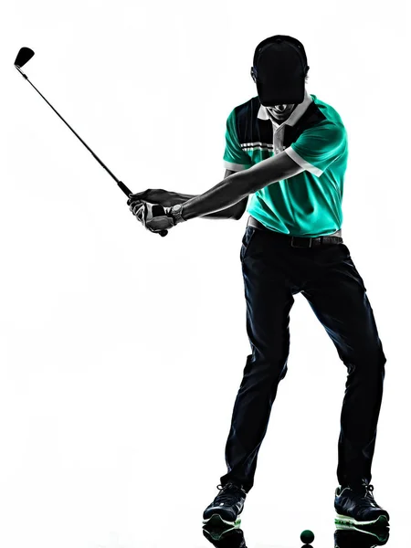 男ゴルフ ゴルファー ゴルフ分離影のシルエット ホワイト バック グラウンド ロイヤリティフリーのストック写真