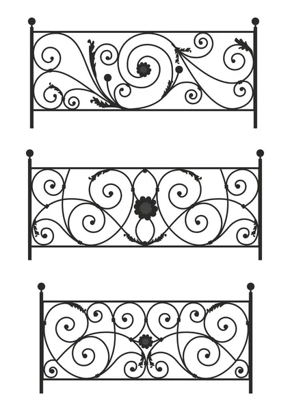 Cancello Metallo Nero Con Ornamenti Forgiati Sfondo Bianco Immagine Vettoriale — Vettoriale Stock