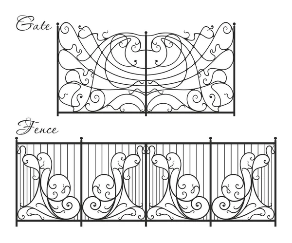 Puerta Metal Negro Con Adornos Forjados Sobre Fondo Blanco Imagen — Archivo Imágenes Vectoriales