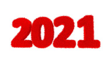 3D illüstrasyonlar, Yeni Yıl 2021, yeşil, kırmızı, sarı, mavi otların numaraları beyaz arka planda izole edilmiş.