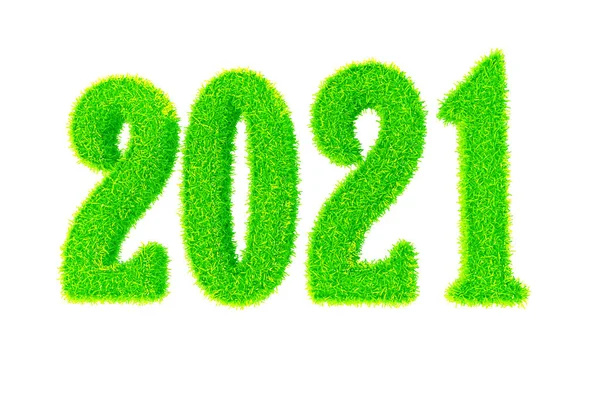 3D illüstrasyonlar, Yeni Yıl 2021, yeşil, kırmızı, sarı, mavi otların numaraları beyaz arka planda izole edilmiş.