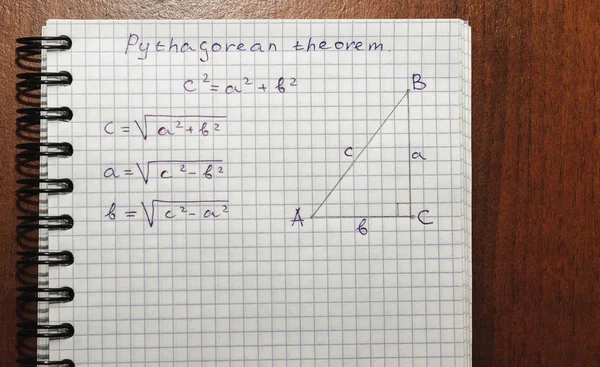 Page with formulas and the Pythagorean theorem c — Stock Photo, Image