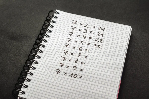 Multiplication table in school notebook — Stock Photo, Image