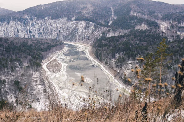 Autumn Winter Landscape Mountain River Freezes — Stock Photo, Image