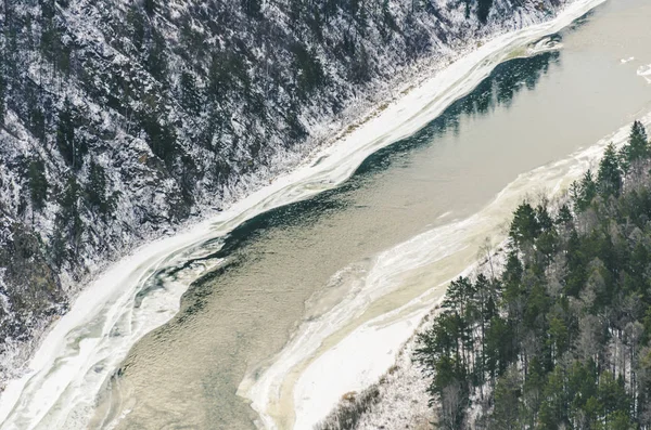 Autumn Winter Landscape Mountain River Freezes — Stock Photo, Image