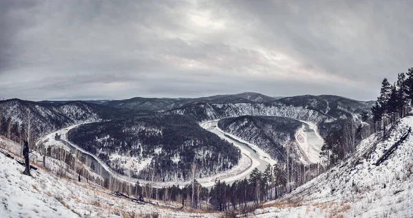 Otoño Invierno Paisaje Montaña Río Congela — Foto de Stock