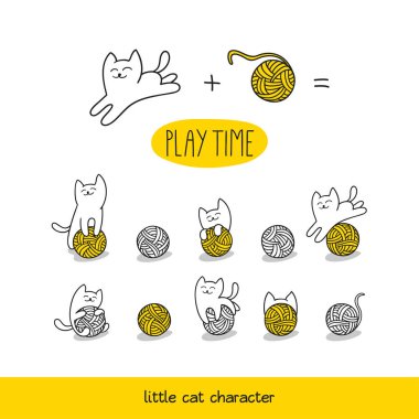 beyaz kedi yün topları ile oynuyor.