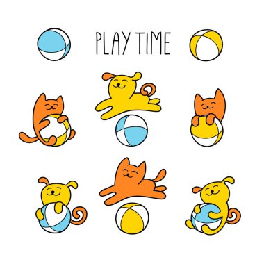 kedi ve köpek oyuncak Top oynuyorlar