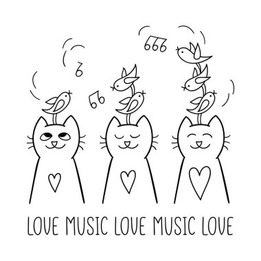 Funny cats are listening birds clipart