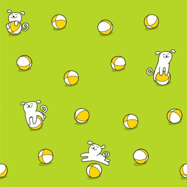 beyaz köpek oyuncak top oynuyor.