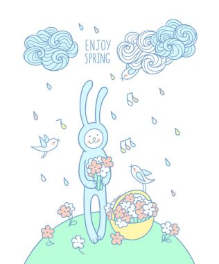 mavi tavşan kır çiçekleri toplar