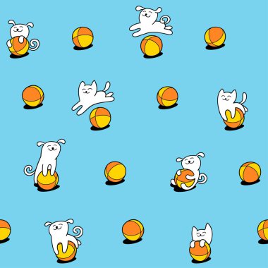 kedi ve köpek oyuncak Top oynuyorlar