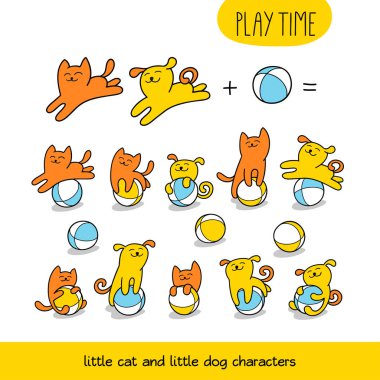 Küçük kedi ve köpek oyuncak oynuyorlar 