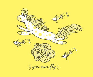 midilli ve komik kuşlar gökyüzünde uçuyor