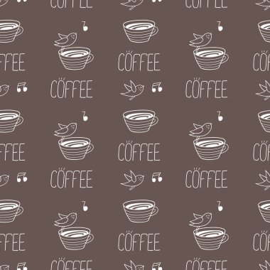 Kahve kupa ve kuşlar seamless modeli