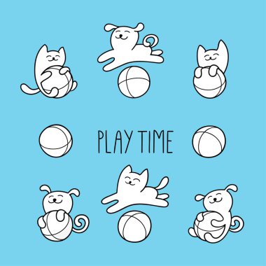 kedi ve köpek oyuncak Top oynuyorlar