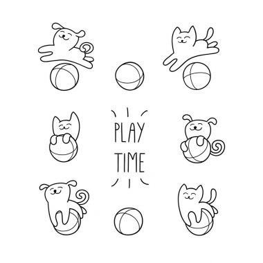 kedi ve köpek oyuncak Top oynuyorlar