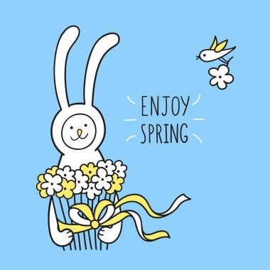 büyük bir demet kır çiçeği tavşan tutar