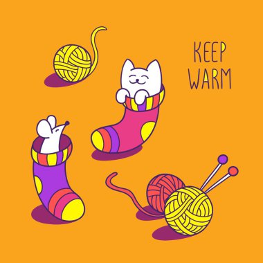 Funny little cat and mouse clipart