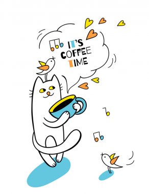  kedi ile kahve kap tutar