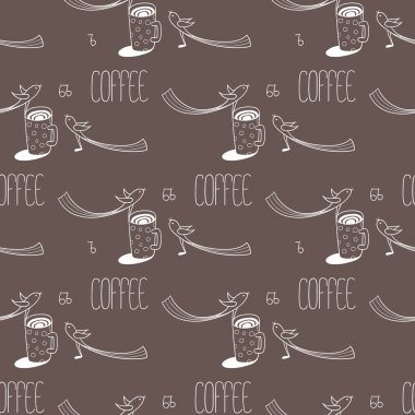 Kahve kupa ve kuşlar seamless modeli