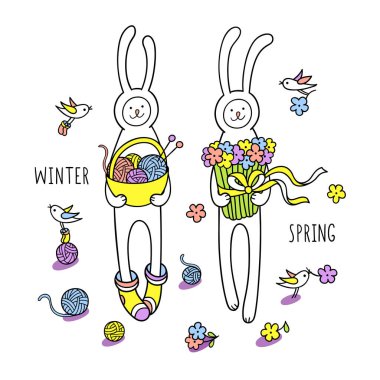 tavşan sepet yün topları ile