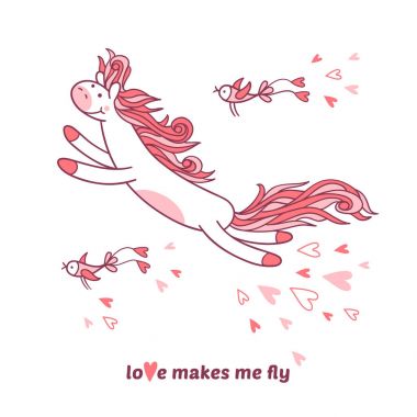 midilli ve komik kuşlar gökyüzünde uçuyor