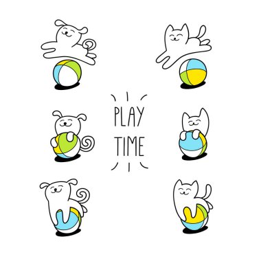 kedi ve köpek oyuncak Top oynuyorlar