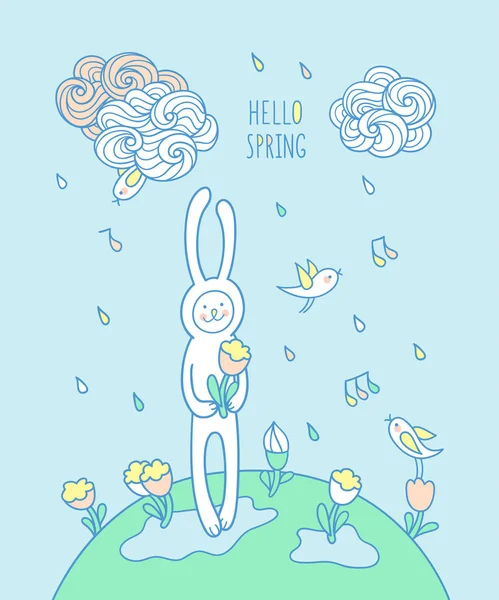 Tavşan bir göster'in altında duruyor