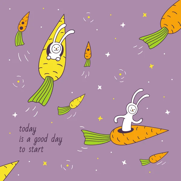 Conejos en los cohetes de zanahoria — Archivo Imágenes Vectoriales