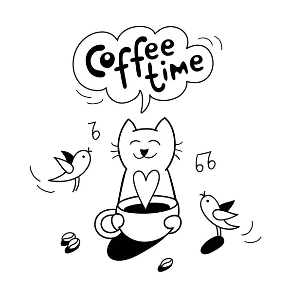 猫は、一杯のコーヒーを保持しています。. — ストックベクタ