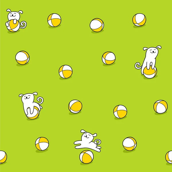 Cane bianco sta giocando palle giocattolo . — Vettoriale Stock