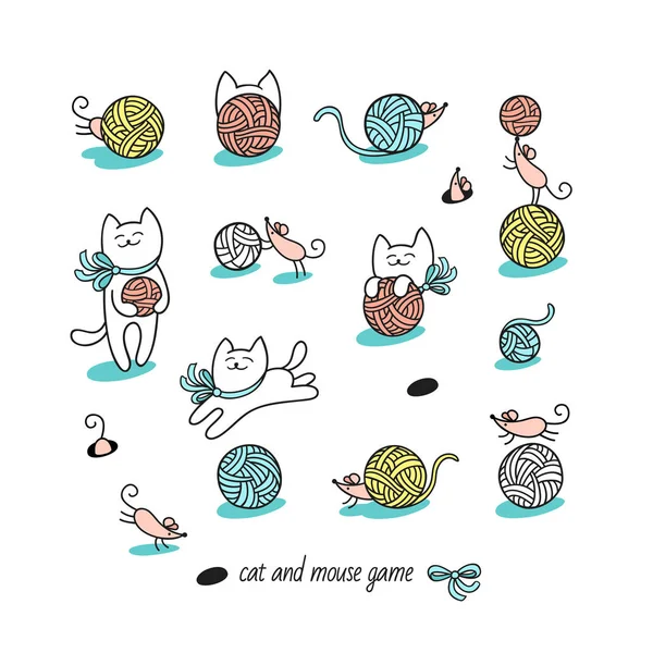 Kat en muis spel. — Stockvector