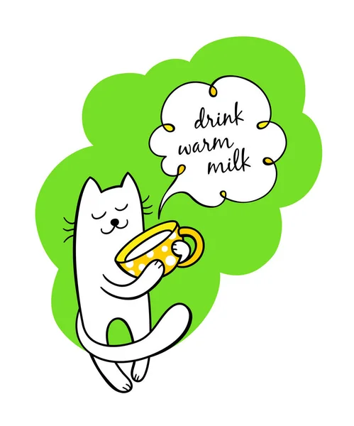 Chat tenir une tasse de lait chaud — Image vectorielle