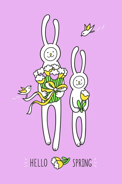 Bunny konijnen met boeketten — Stockvector