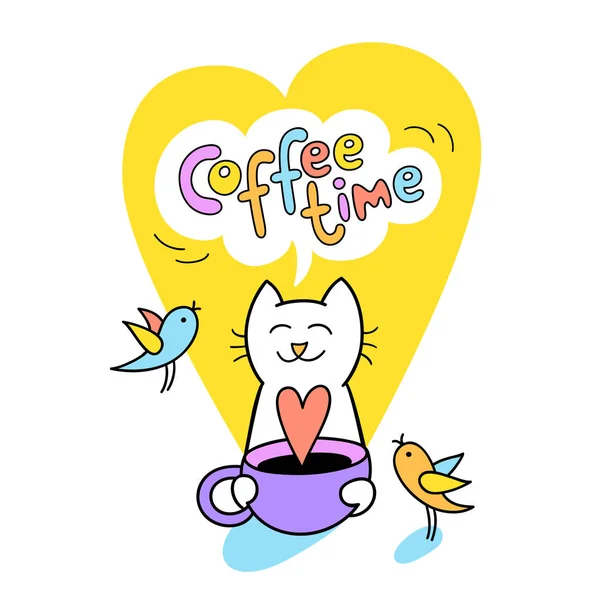 Cat holds a cup of coffee. — Stock Vector