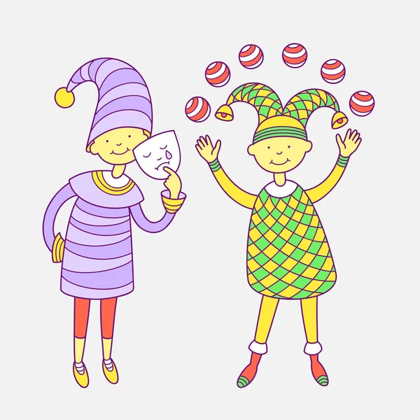 Niños en vestidos de carnaval — Vector de stock