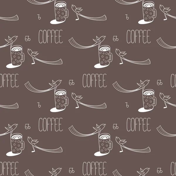 Kahve kupa ve kuşlar seamless modeli