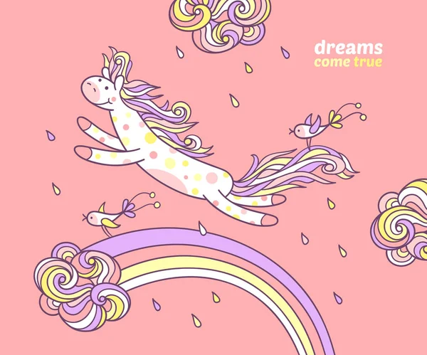 Little pony is jumping   on the rainbow Stock Illustration