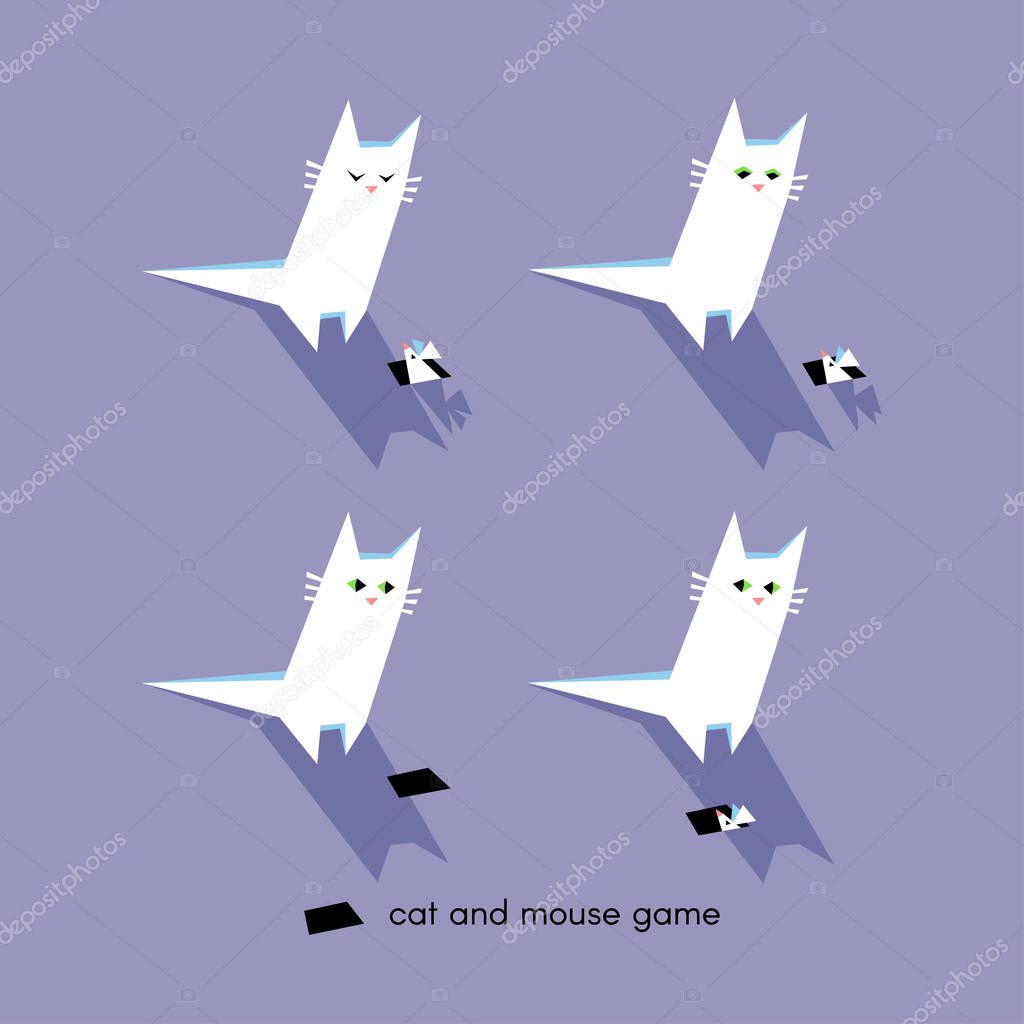 Cat And Mouse Game Funny White Cats Are Hunting Little Mice Minimalistic Illustration With Cute Characters And Graphic Elements In Cartoon Style On Lilac Background Premium Vector In Adobe Illustrator Ai