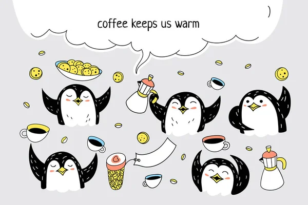 Ensemble de personnages drôles de pingouins — Image vectorielle