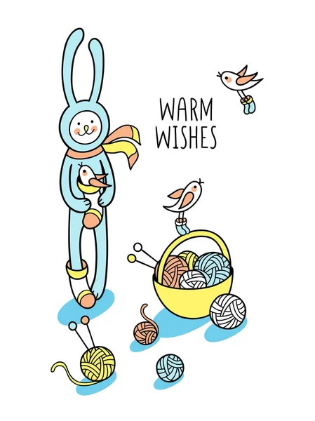 따뜻한 소원 귀여운 카드. — 스톡 벡터