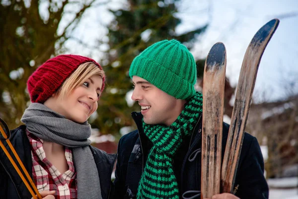 Wintertime walking couple — Stock Photo, Image