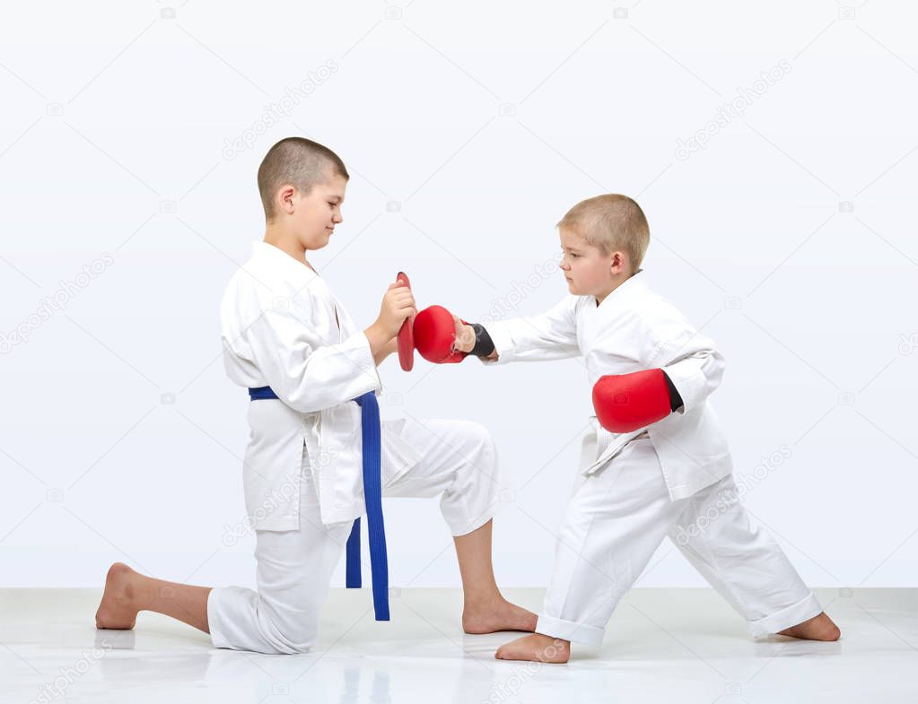Brother holds makiwara for brother to train punch