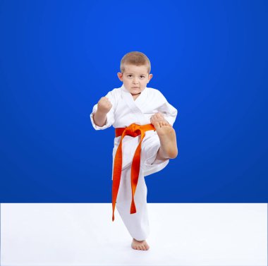 Eğitim atletidir mavi bir arka plan üzerinde darbe bacak