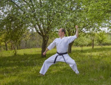 Blok eller karate atletidir arka plan doğa eğitimi 