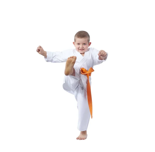 Little athlete beats kicking — Stock Photo, Image